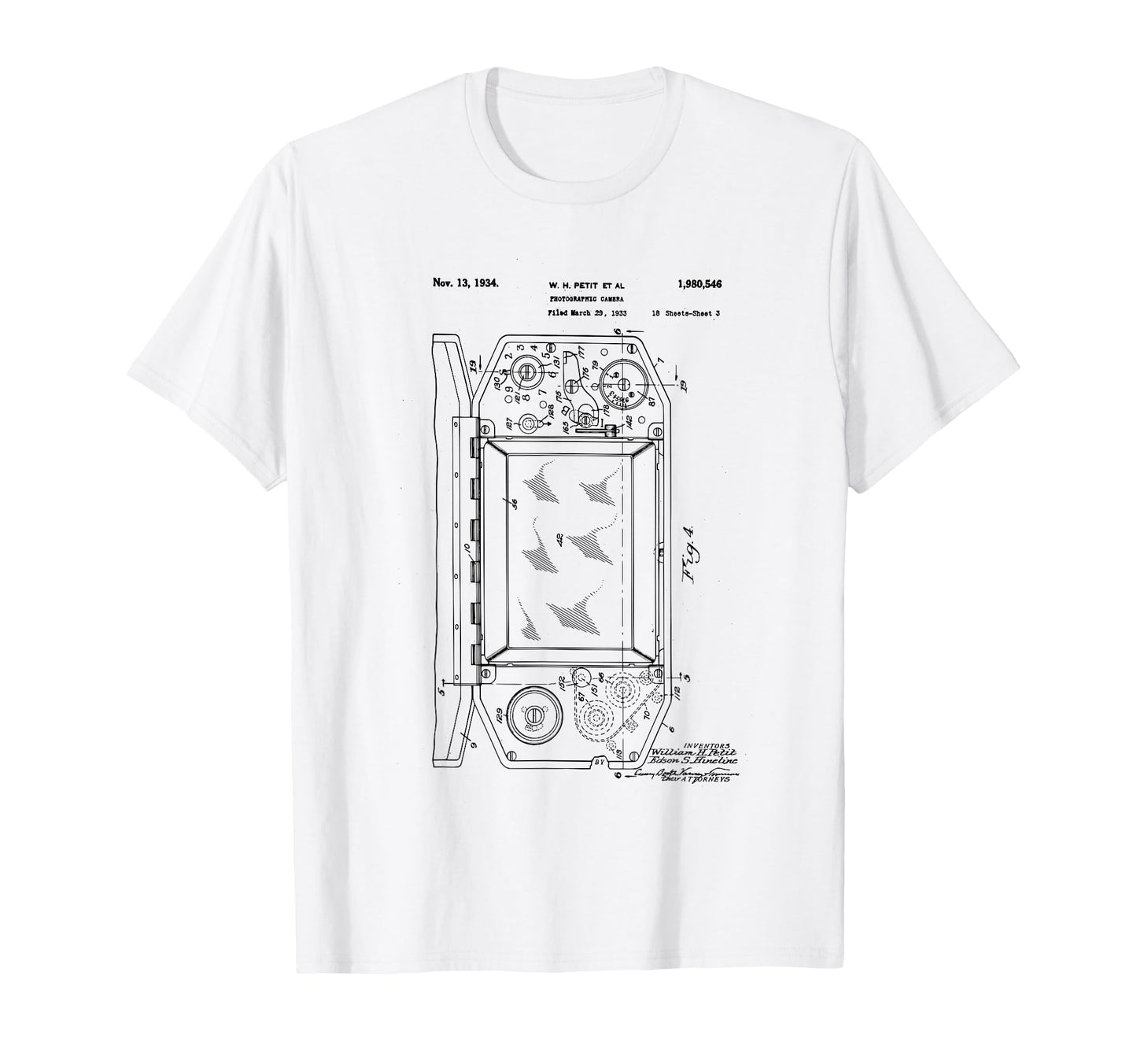 Camera Photographic Patent 1934 Drawing T-Shirt - Unique Graphic Unisex - T-Shirt, Sweatshirt, Hoodie