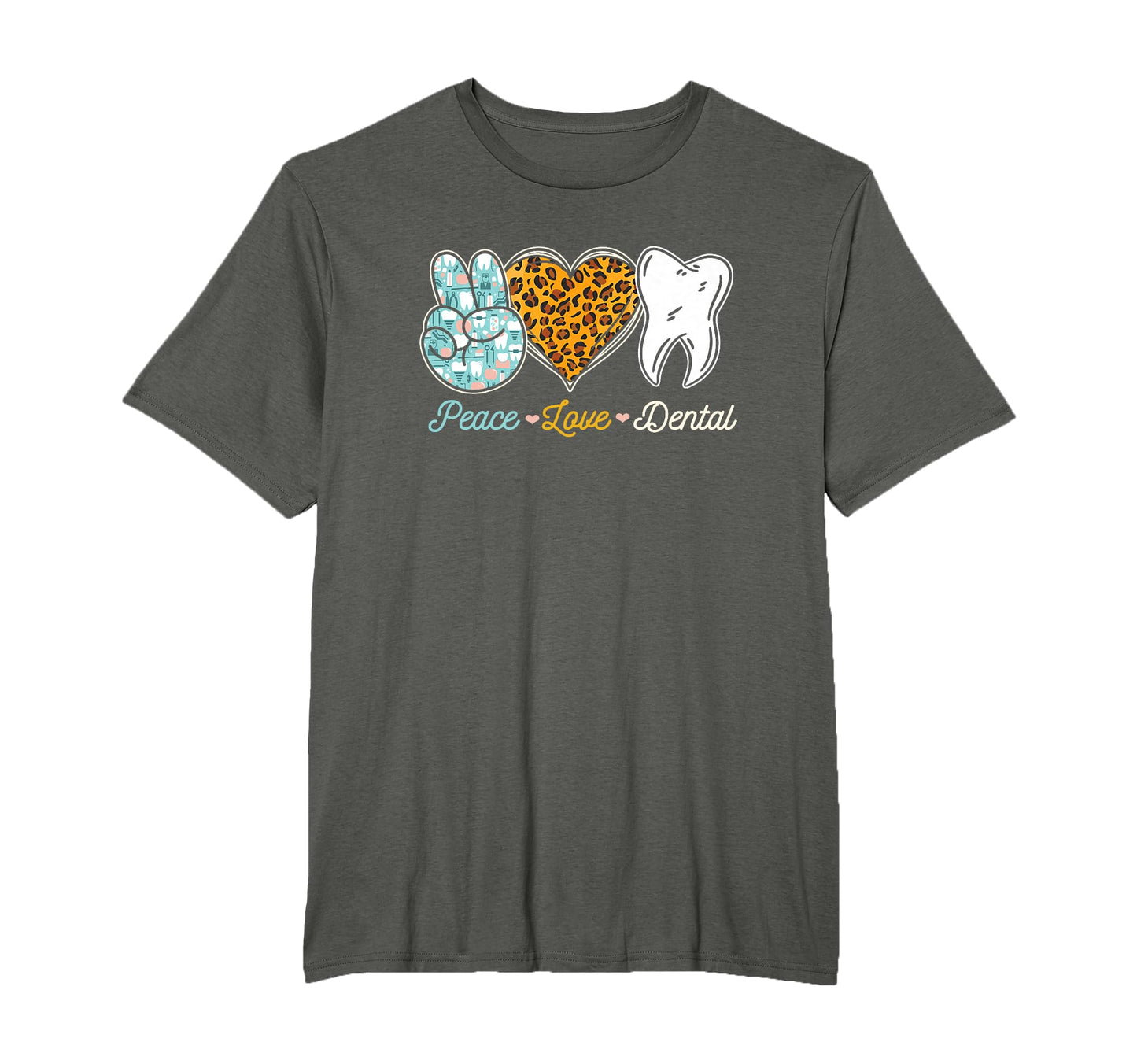 Peace Love Dental Leopard Heart Teeth T-Shirt - Graphic Print Men Women - T-Shirt, Sweatshirt, Hoodie