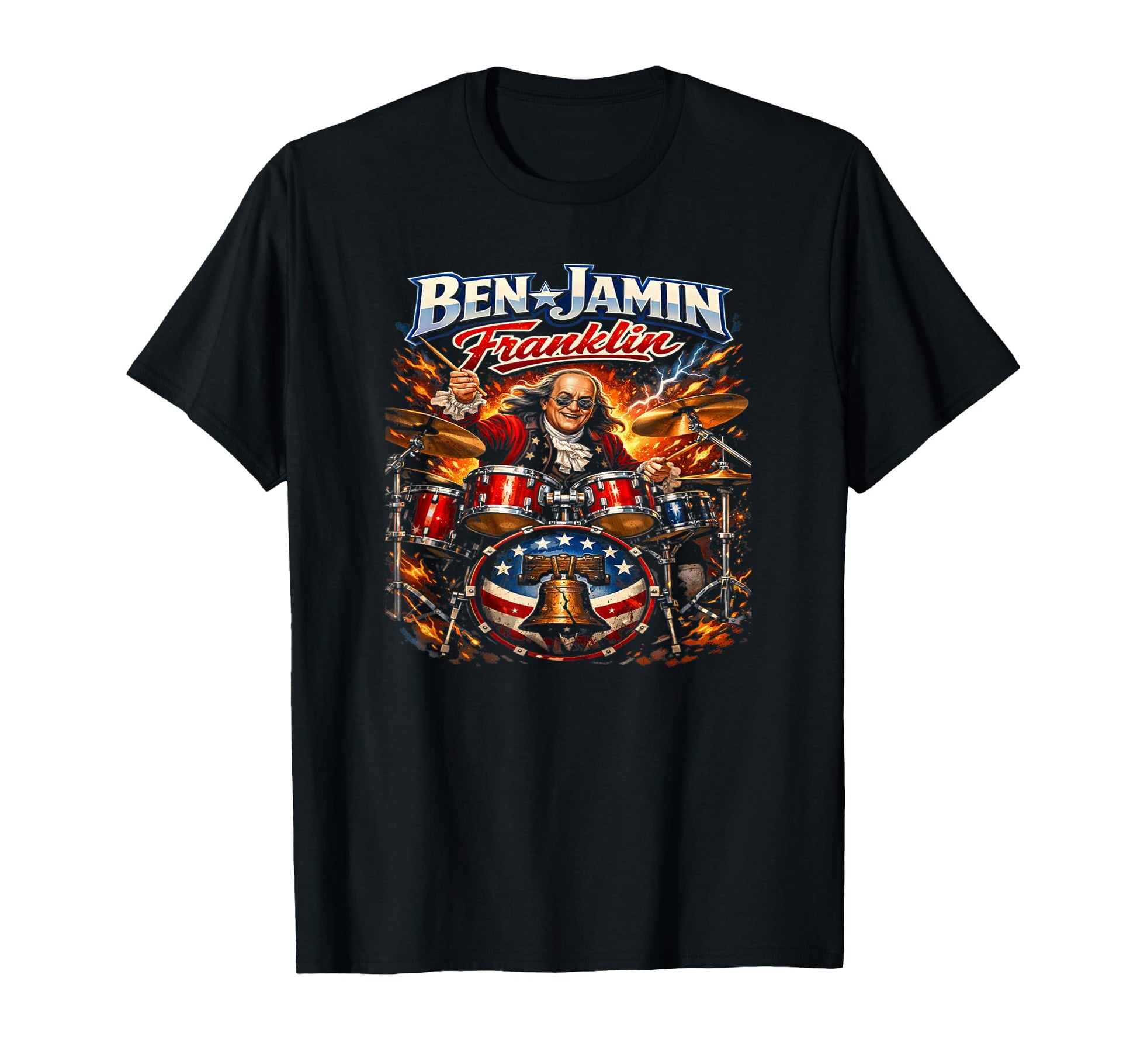 Benjamin Franklin Drummer Patriotic Rock T-Shirt - Unique Graphic Unisex - T-Shirt, Sweatshirt, Hoodie