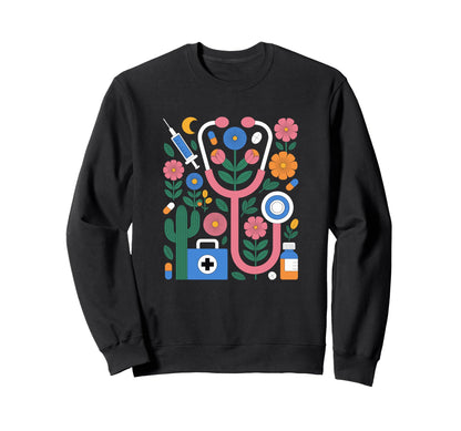 Floral Stethoscope Medical Nurse Mom Sweatshirt - Streetwear Style Unisex - T-Shirt, Sweatshirt, Hoodie