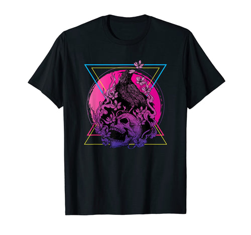 Vaporwave Skull And Crow Aesthetic T-Shirt - Graphic Print Men Women - T-Shirt, Sweatshirt, Hoodie