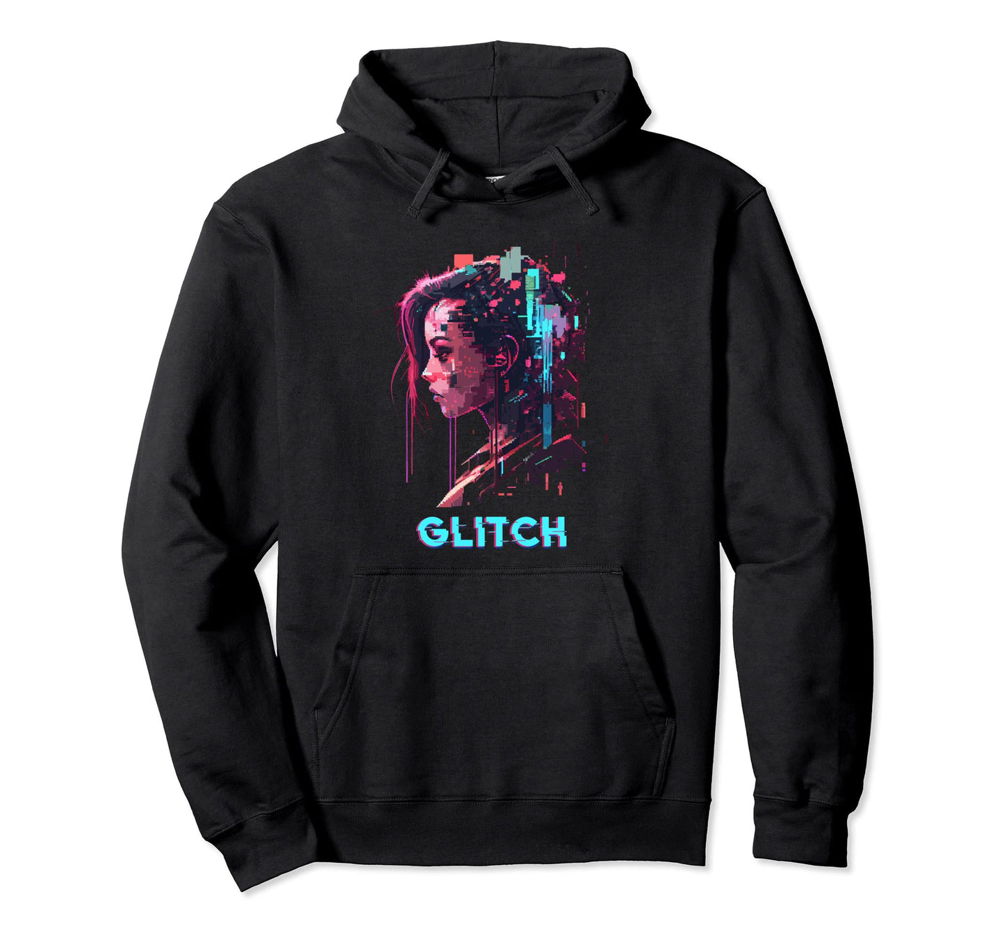 Glitch Pixel Art Cyber Vaporwave Sci Hoodie - Aesthetic Graphic Men Women - T-Shirt, Sweatshirt, Hoodie