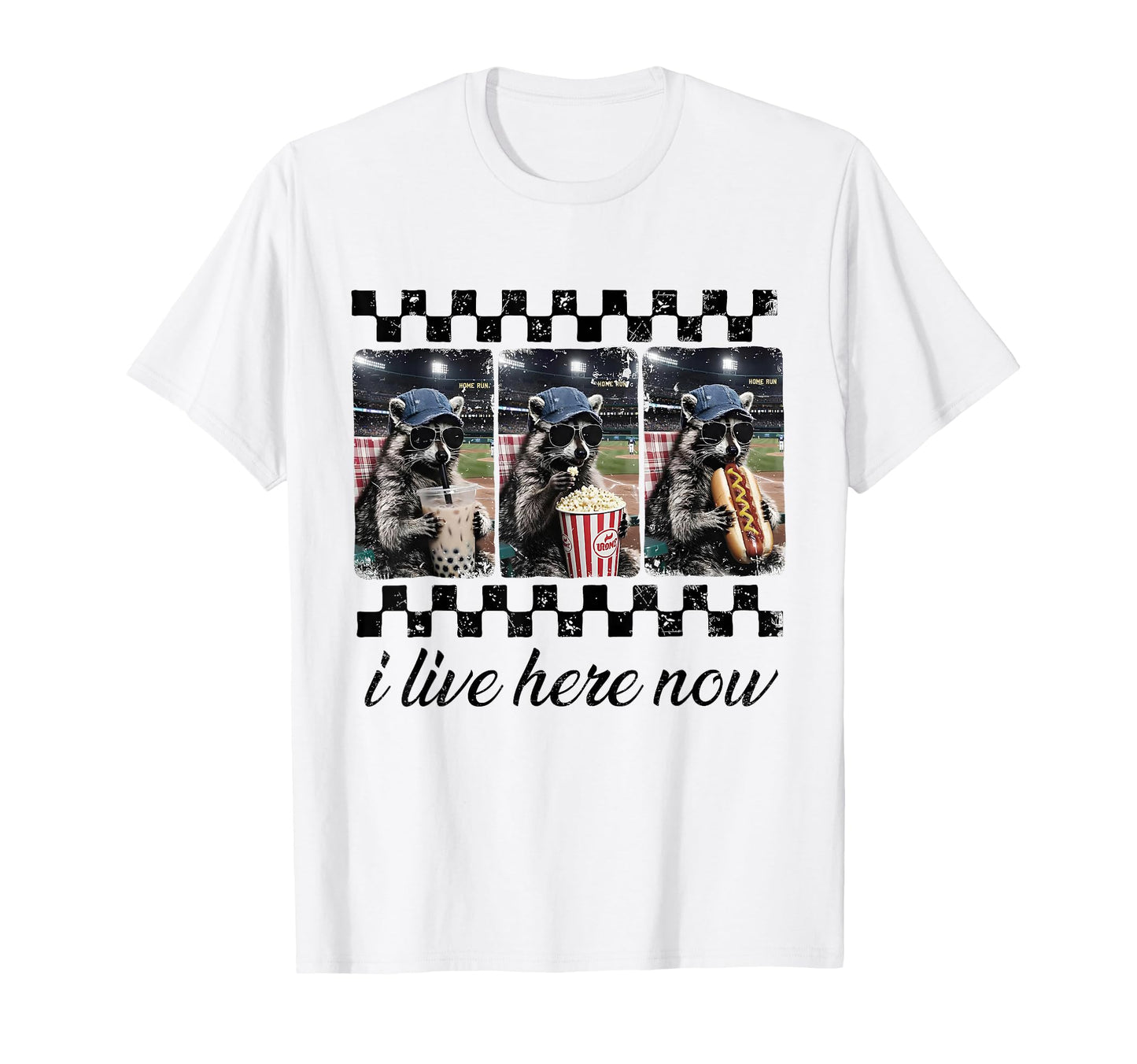 I Live Here Now Baseball Raccoon T-Shirt - Novelty Apparel Men Women - T-Shirt, Sweatshirt, Hoodie