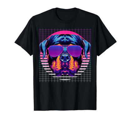 Rottweiler Sunglasses Dog Vaporwave T-Shirt - Unique Graphic Men Women - T-Shirt, Sweatshirt, Hoodie
