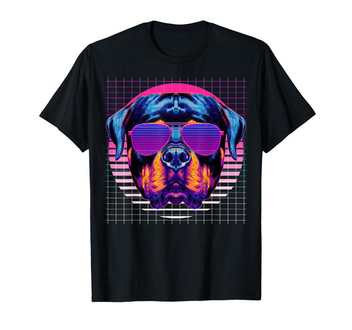Rottweiler Sunglasses Dog Vaporwave T-Shirt - Unique Graphic Men Women - T-Shirt, Sweatshirt, Hoodie