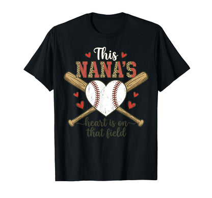 Nana Baseball Heart Leopard Field Display T-Shirt - Graphic Print Unisex - T-Shirt, Sweatshirt, Hoodie