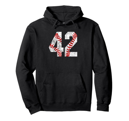Distressed Baseball Number 42 Jersey Hoodie - Custom Art Print Men Women - T-Shirt, Sweatshirt, Hoodie
