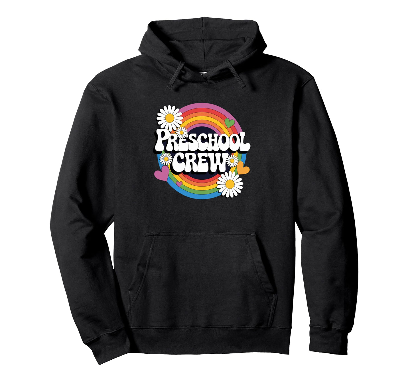 Preschool Crew Groovy Rainbow Teacher Hoodie - Aesthetic Graphic Unisex - T-Shirt, Sweatshirt, Hoodie