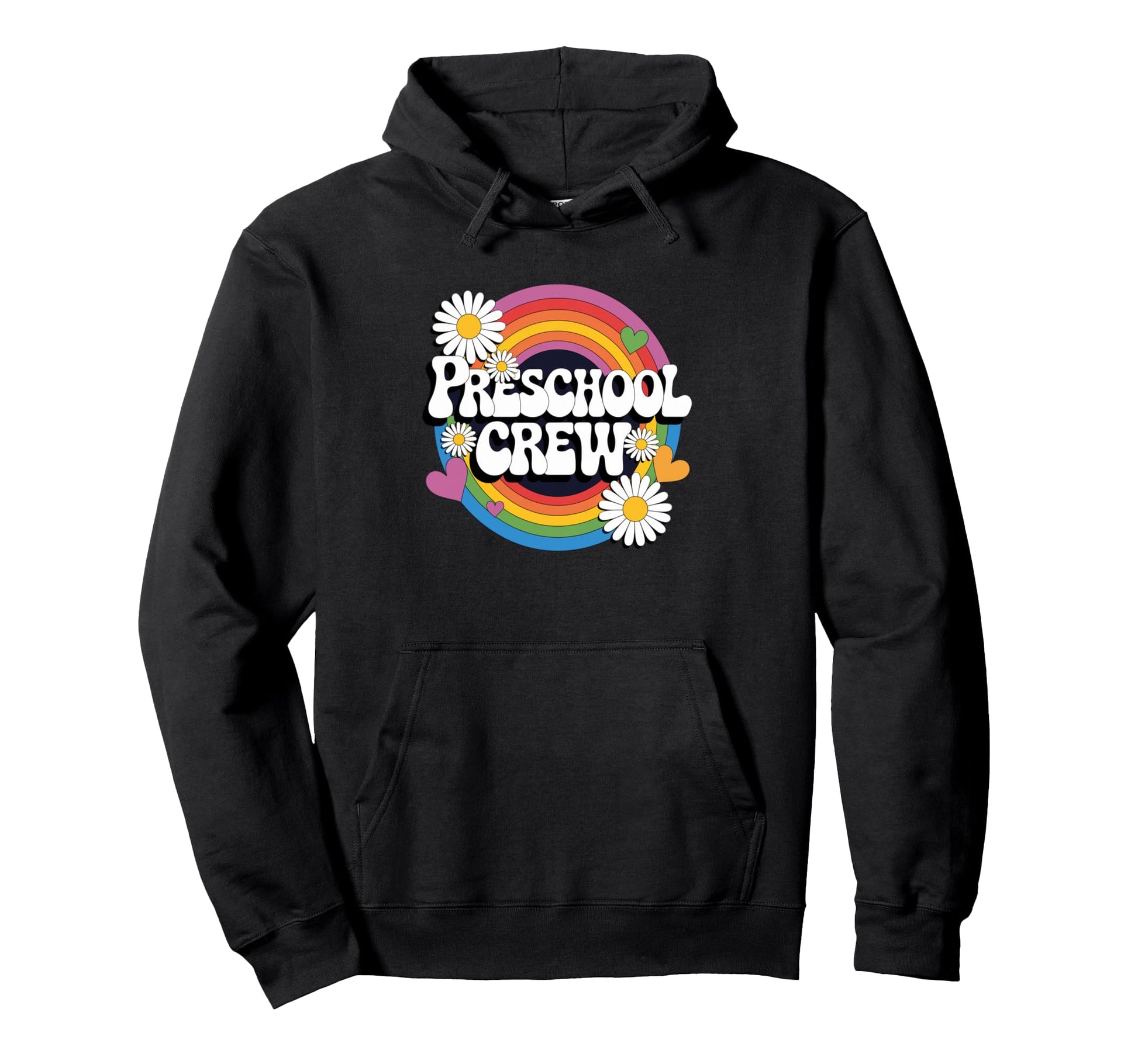 Preschool Crew Groovy Rainbow Teacher Hoodie - Aesthetic Graphic Unisex - T-Shirt, Sweatshirt, Hoodie
