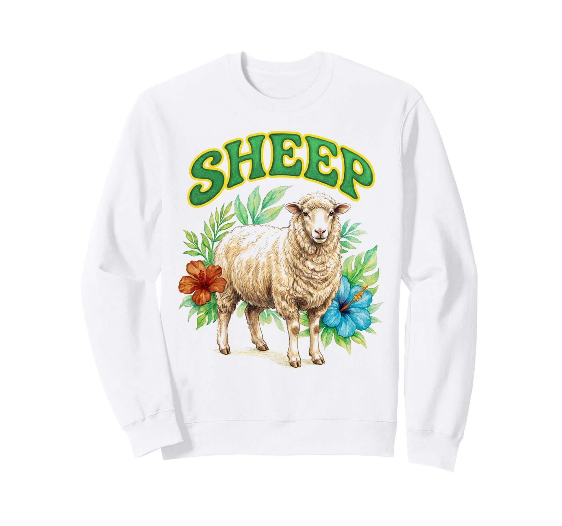 Sheep Groovy Floral Sheep Watercolor Sweatshirt - Graphic Print Men Women - T-Shirt, Sweatshirt, Hoodie