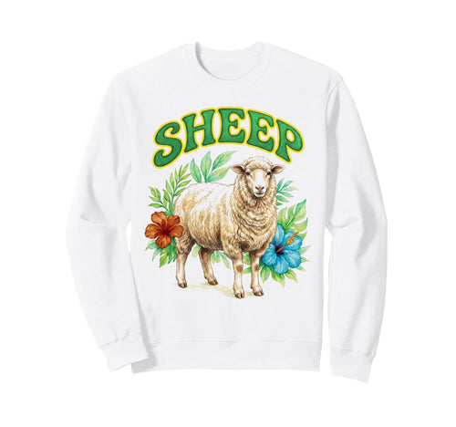 Sheep Groovy Floral Sheep Watercolor Sweatshirt - Graphic Print Men Women - T-Shirt, Sweatshirt, Hoodie
