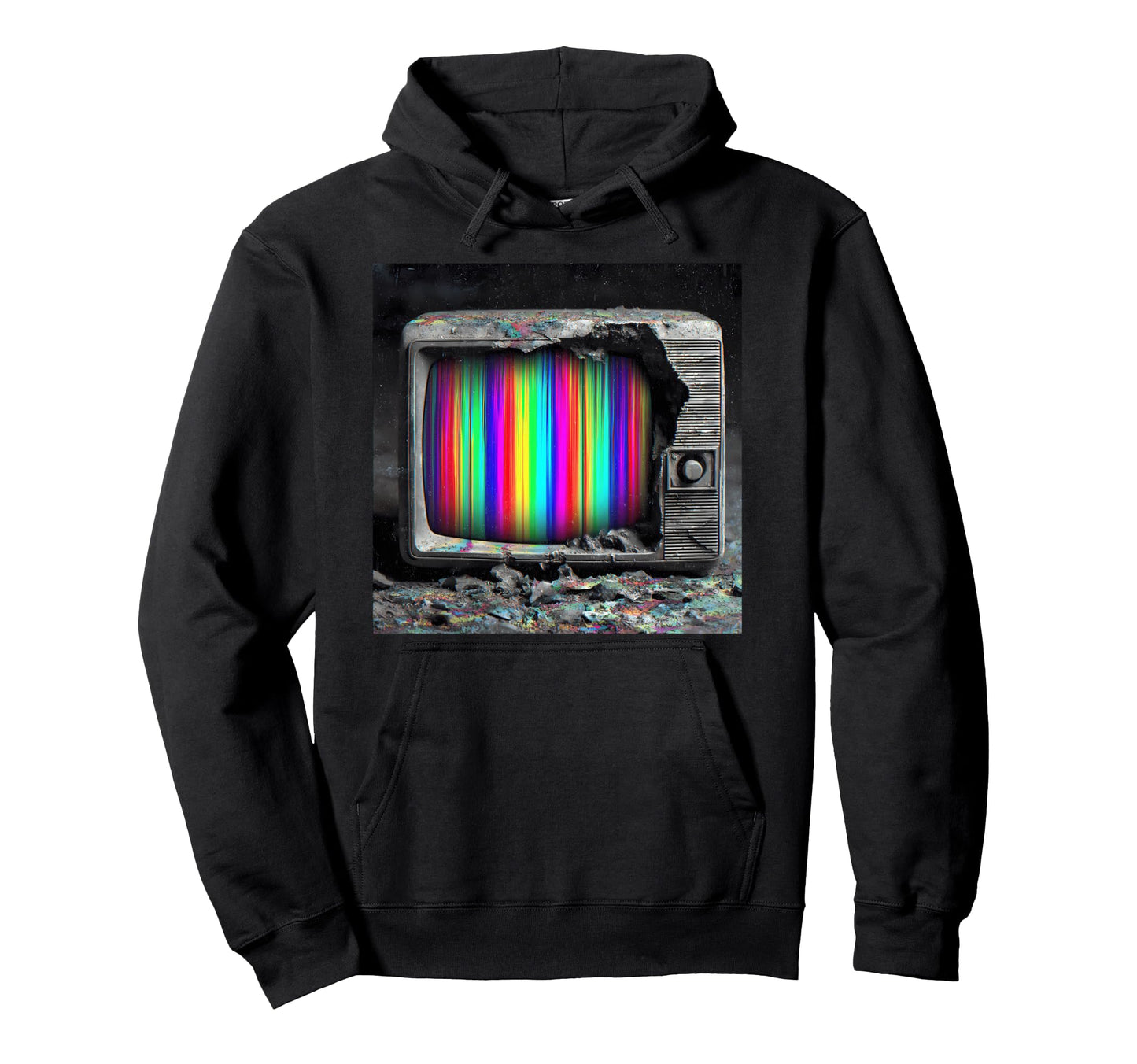 Distressed Tv Rainbow Static Screen Hoodie - Custom Art Print Men Women - T-Shirt, Sweatshirt, Hoodie