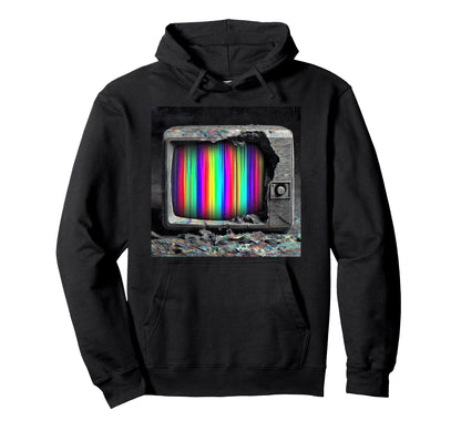 Distressed Tv Rainbow Static Screen Hoodie - Custom Art Print Men Women - T-Shirt, Sweatshirt, Hoodie