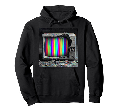 Distressed Tv Rainbow Static Screen Hoodie - Custom Art Print Men Women - T-Shirt, Sweatshirt, Hoodie