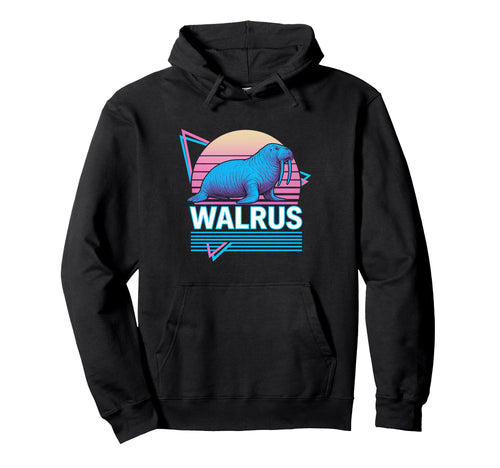 Walrus Synthwave Aesthetic Animal Hoodie - Fun Novelty Design for Adults - T-Shirt, Sweatshirt, Hoodie