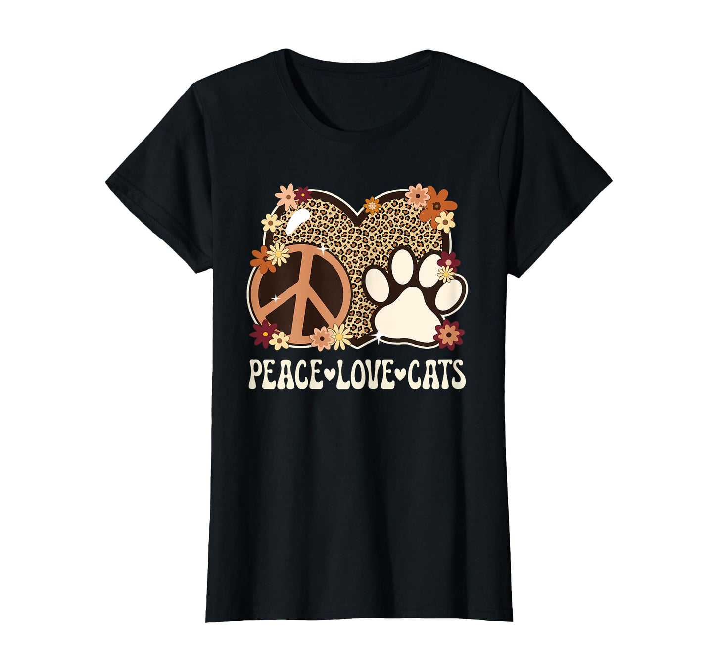 Peace Love Cats Leopard Cat Owner Cat T-Shirt - Novelty Apparel Unisex - T-Shirt, Sweatshirt, Hoodie