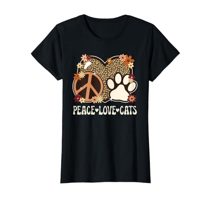 Peace Love Cats Leopard Cat Owner Cat T-Shirt - Novelty Apparel Unisex - T-Shirt, Sweatshirt, Hoodie