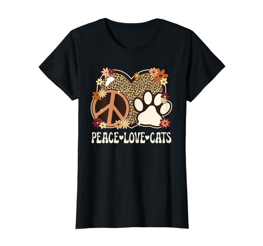 Peace Love Cats Leopard Cat Owner Cat T-Shirt - Novelty Apparel Unisex - T-Shirt, Sweatshirt, Hoodie