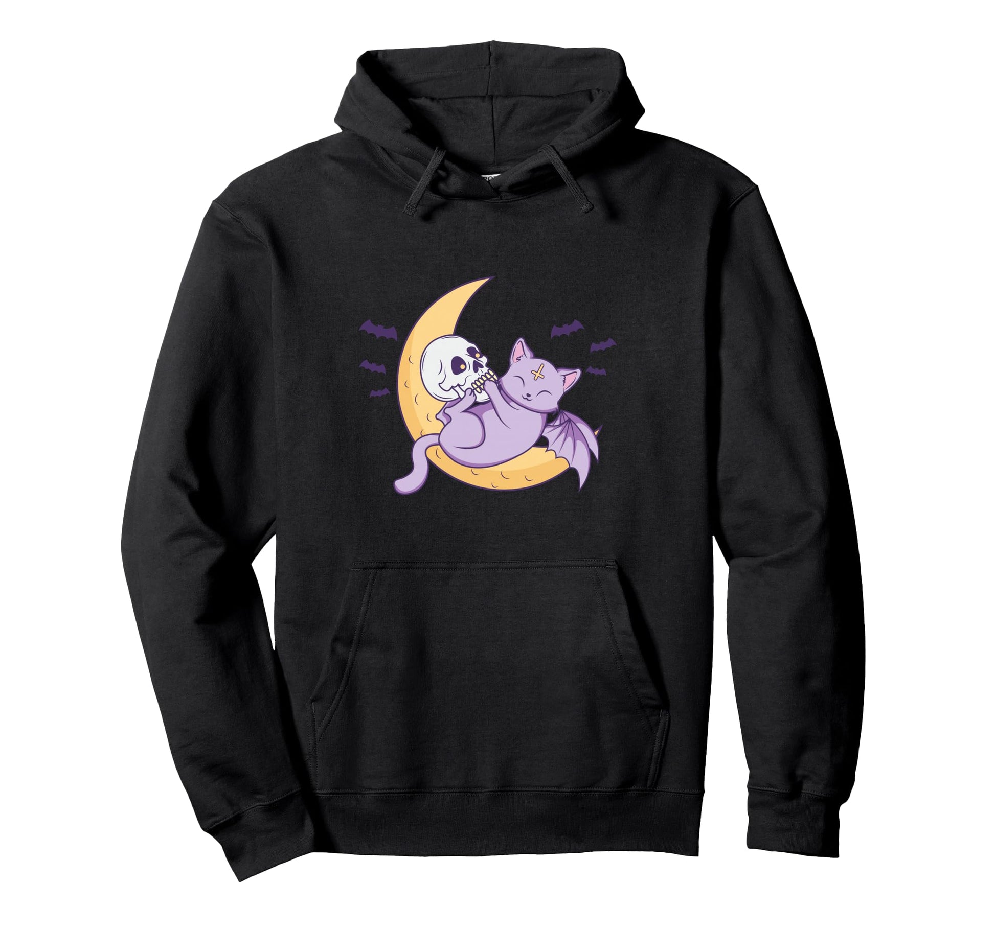 Kawaii Pastel Gothic Kitten Moon Skull Hoodie - Streetwear Style Unisex - T-Shirt, Sweatshirt, Hoodie