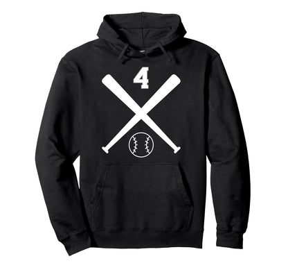 Baseball Softball Number 4 Hoodie - Unique Graphic Men Women - T-Shirt, Sweatshirt, Hoodie