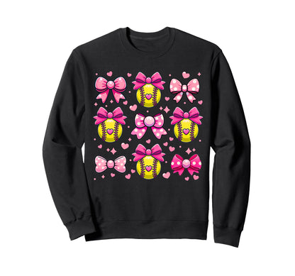 Softball Coquette Bow Softball Sweatshirt - Casual Everyday Wear Men Women - T-Shirt, Sweatshirt, Hoodie