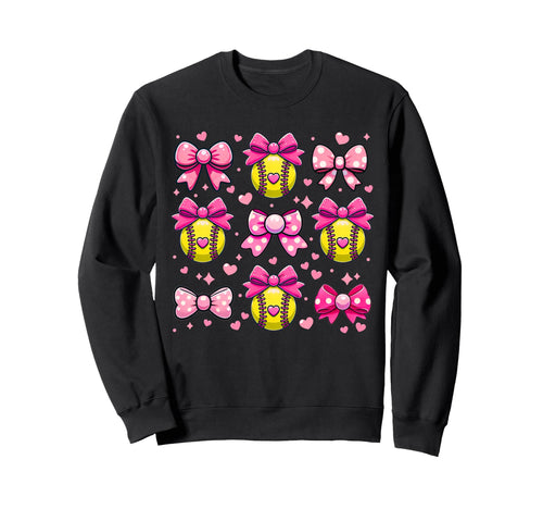 Softball Coquette Bow Softball Sweatshirt - Casual Everyday Wear Men Women - T-Shirt, Sweatshirt, Hoodie