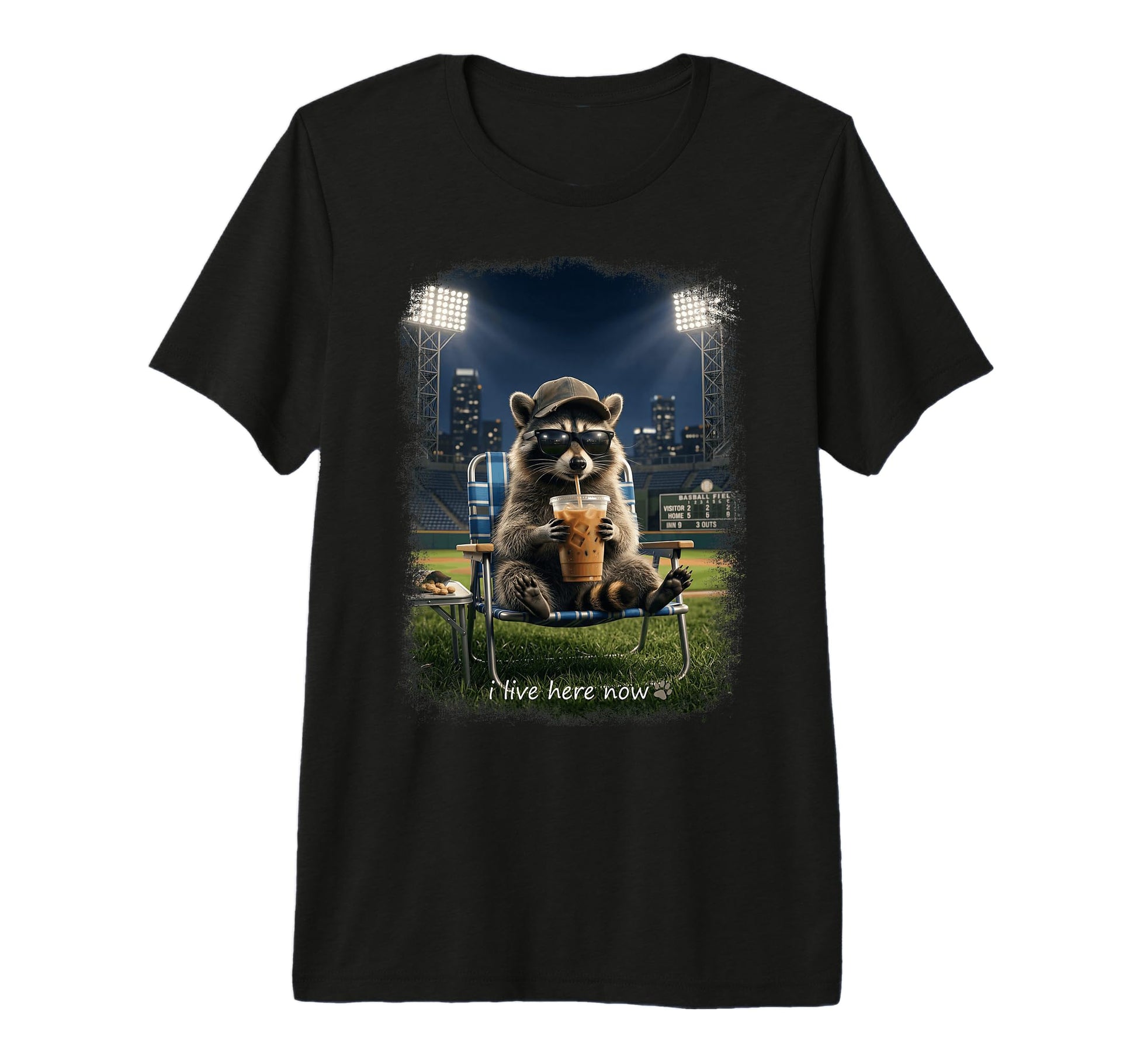 Funny Raccoon Ballfield Baseball Field T-Shirt - Graphic Print for Adults - T-Shirt, Sweatshirt, Hoodie