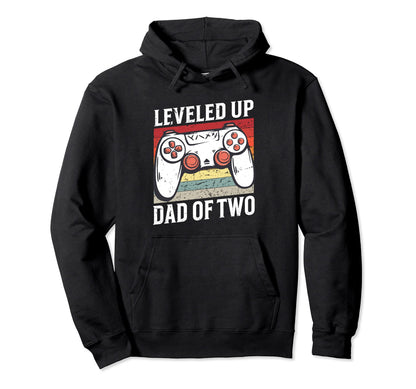 Leveled Up To Dad Two Father 2Nd Time Hoodie - Graphic Print for Adults - T-Shirt, Sweatshirt, Hoodie