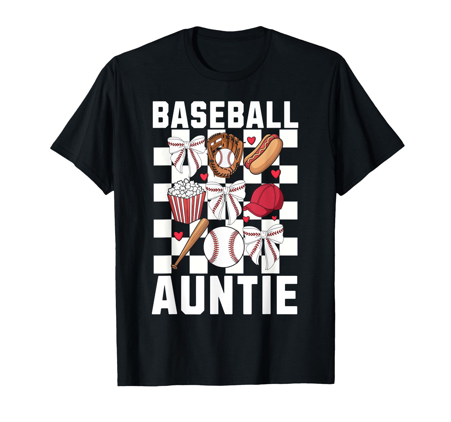 Baseball Aunt Coquette Bow Checkered T-Shirt - Novelty Apparel Unisex - T-Shirt, Sweatshirt, Hoodie
