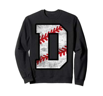 Distressed Baseball Letter D Sweatshirt - Trendy Graphic for Adults - T-Shirt, Sweatshirt, Hoodie