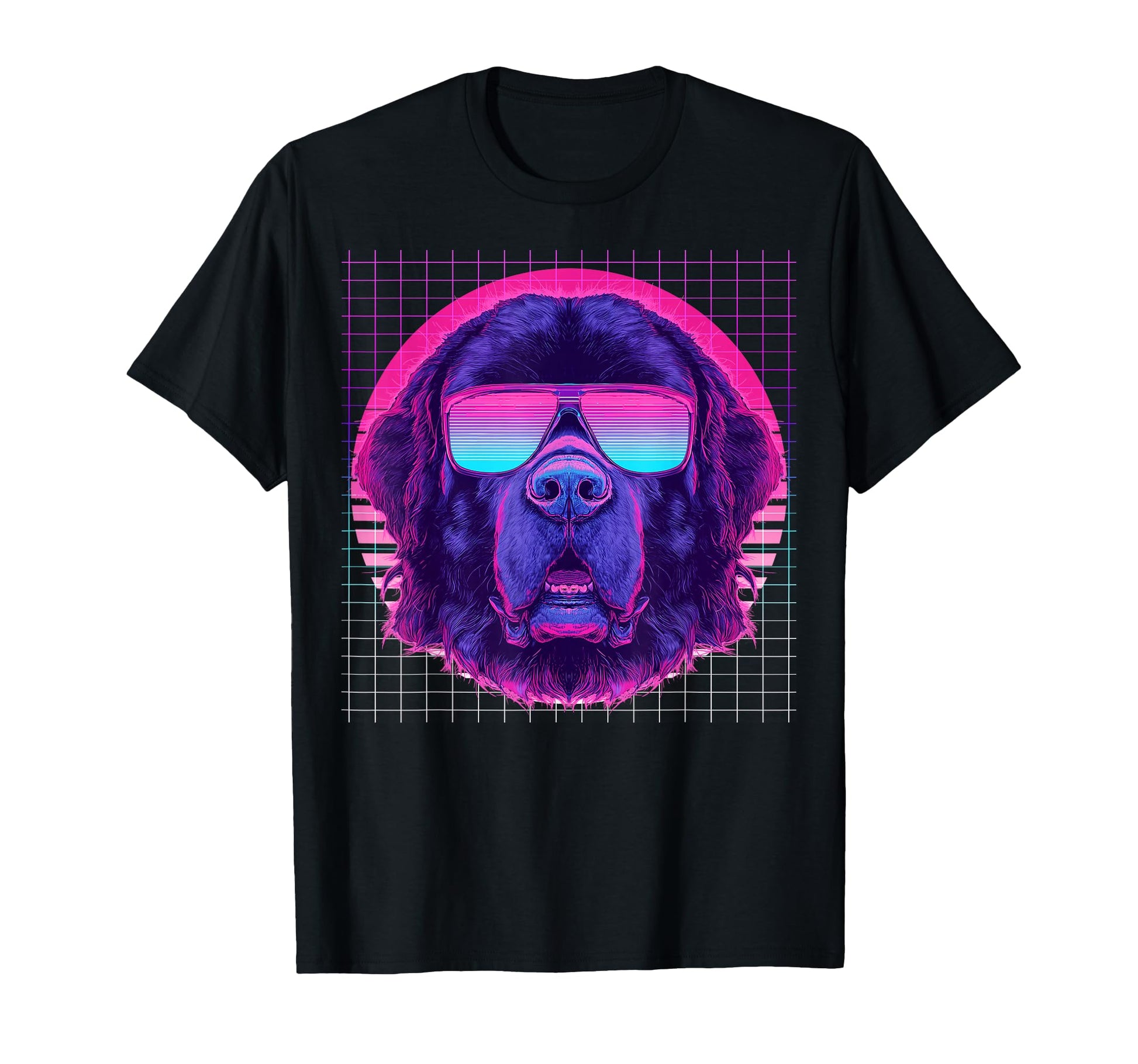 Newfoundland Dog Sunglasses Vaporwave T-Shirt - Novelty Apparel for Adults - T-Shirt, Sweatshirt, Hoodie