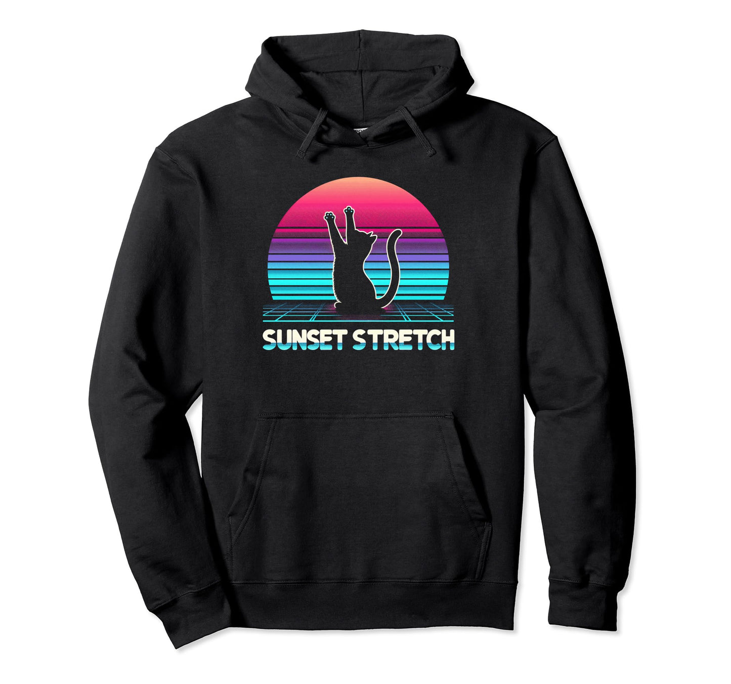 Cat Sunset Stretch Vaporwave Yoga Cats Hoodie - Trendy Graphic Men Women - T-Shirt, Sweatshirt, Hoodie