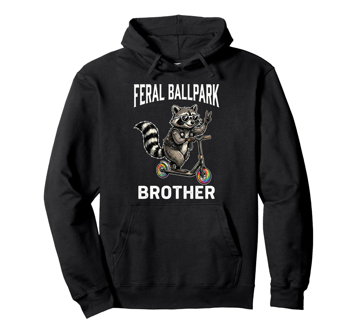 Feral Ballpark Brother Raccoon Scooter Hoodie - Aesthetic Graphic Unisex - T-Shirt, Sweatshirt, Hoodie