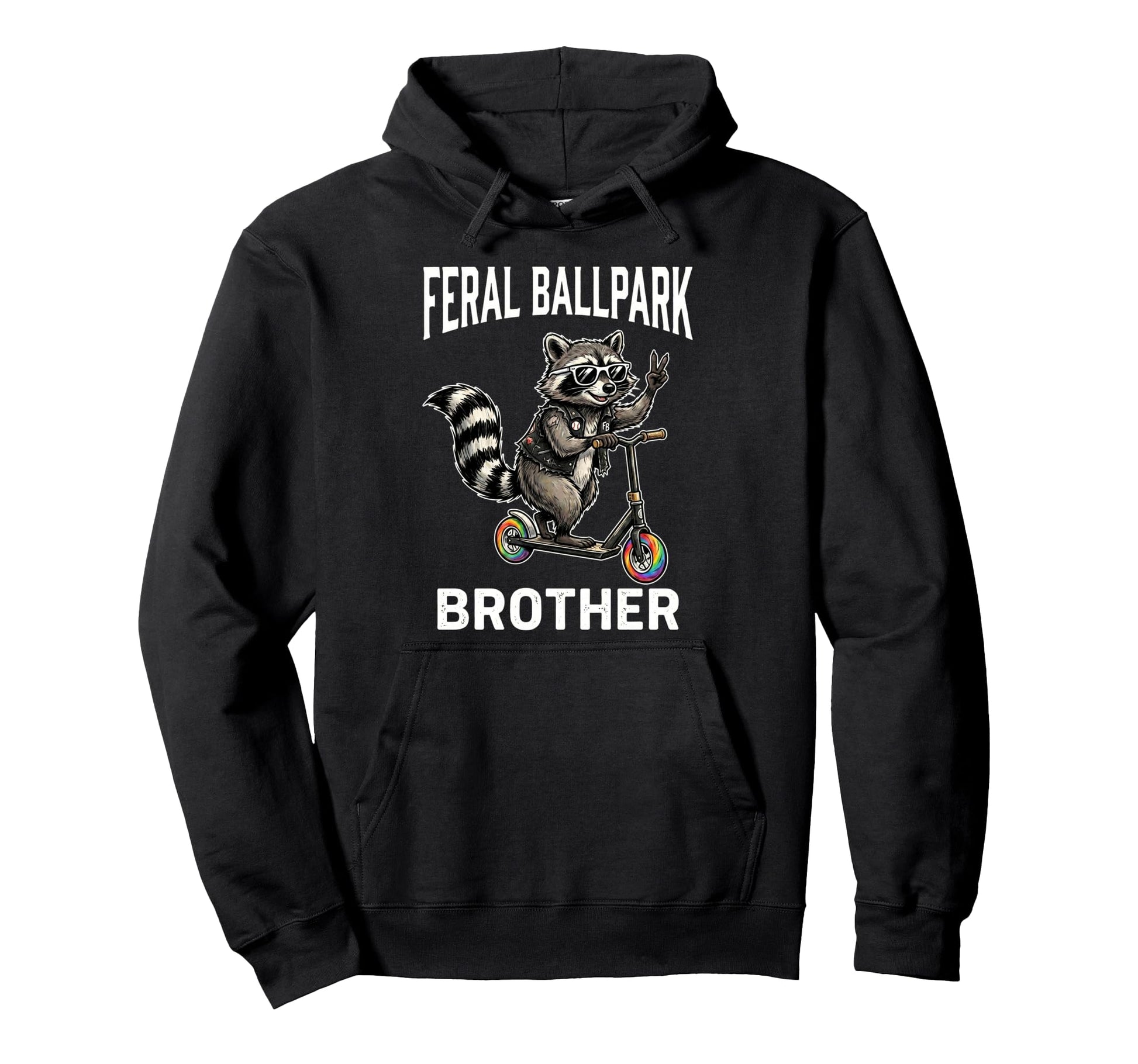 Feral Ballpark Brother Raccoon Scooter Hoodie - Aesthetic Graphic Unisex - T-Shirt, Sweatshirt, Hoodie