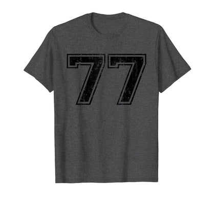 Number 77 Varsity Distressed Sport T-Shirt - Aesthetic Graphic for Adults - T-Shirt, Sweatshirt, Hoodie