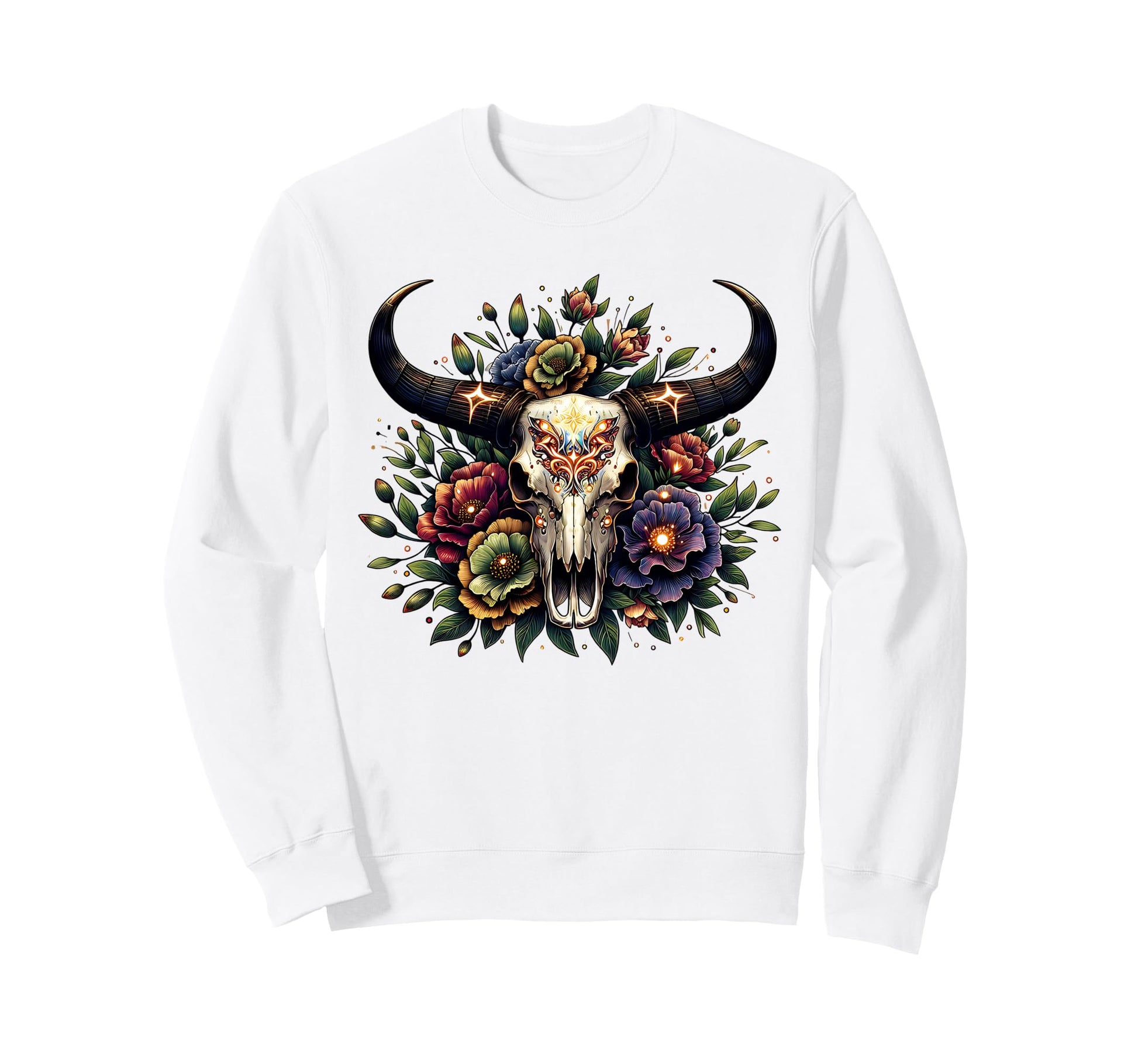 Boho Cow Bull Skull Flowers Wild Sweatshirt - Aesthetic Graphic Unisex - T-Shirt, Sweatshirt, Hoodie