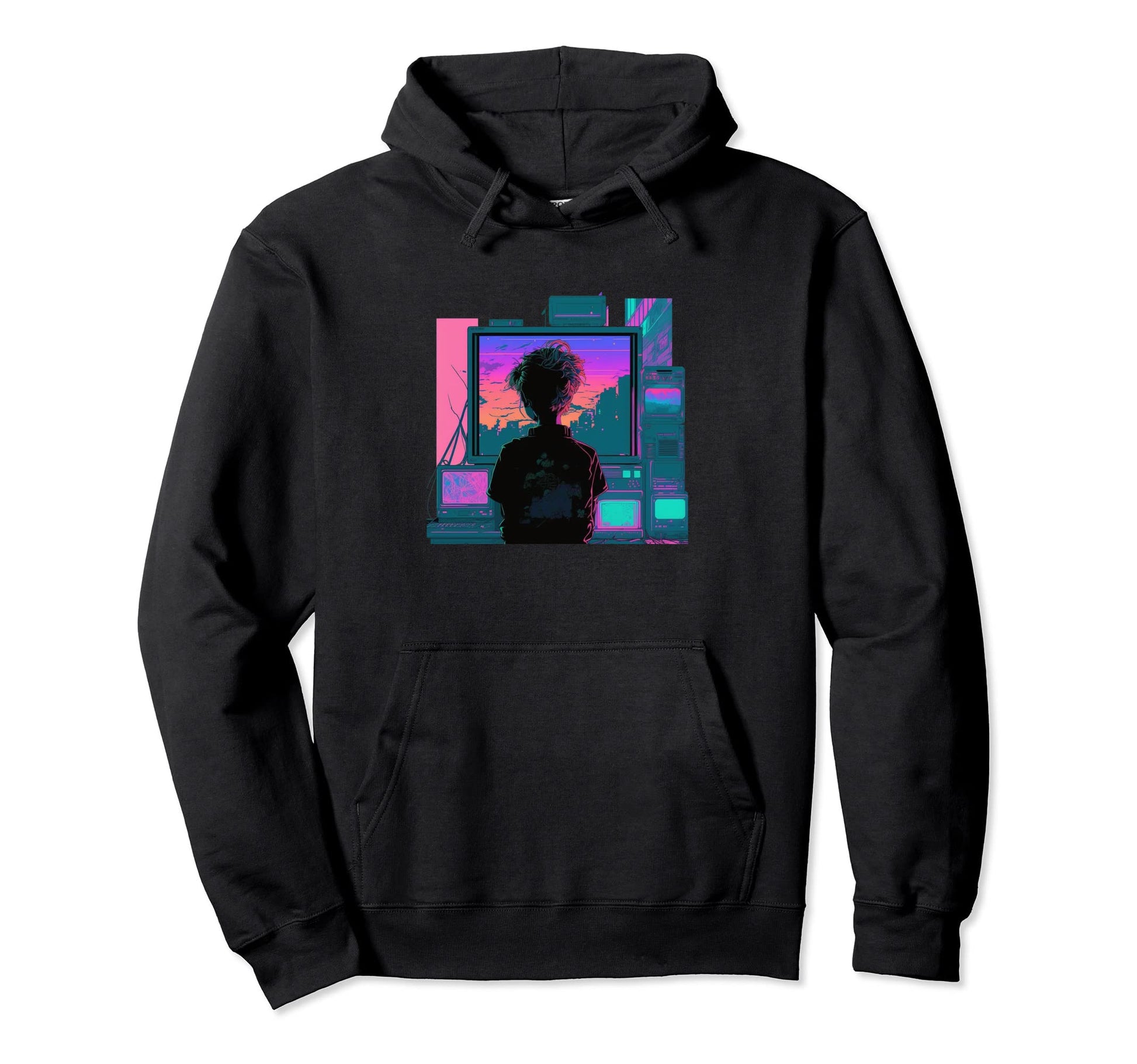 Vaperwave Aesthetic Glitch Anime Retrowave Hoodie - Trendy Graphic Unisex - T-Shirt, Sweatshirt, Hoodie