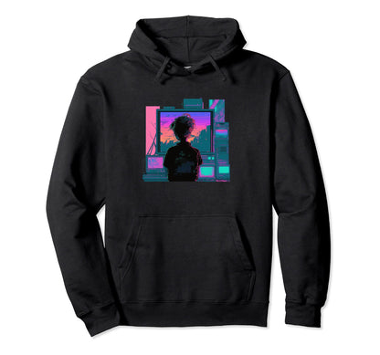 Vaperwave Aesthetic Glitch Anime Retrowave Hoodie - Trendy Graphic Unisex - T-Shirt, Sweatshirt, Hoodie