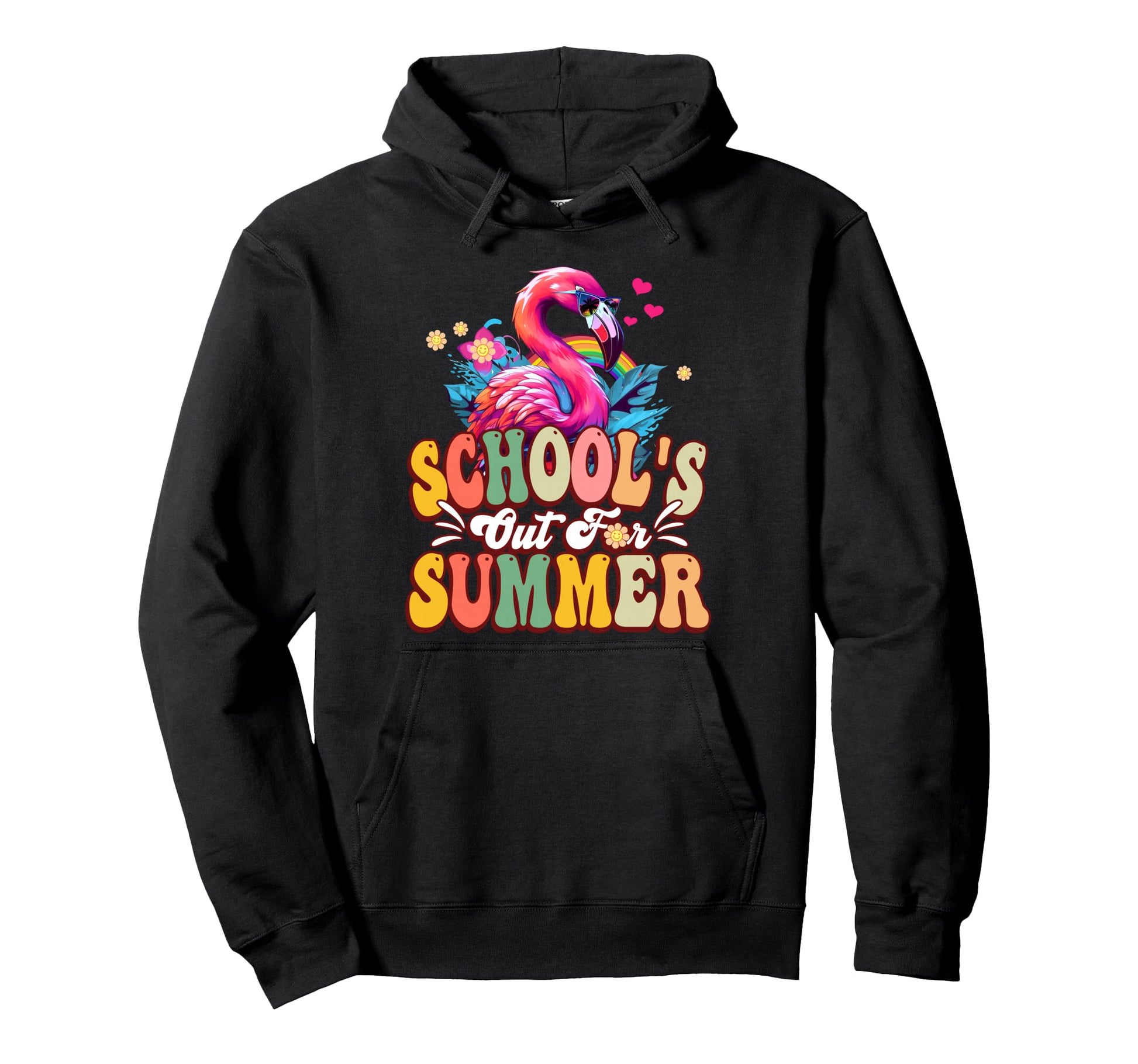 Flamingo Schools Out Summer Rainbow Hoodie - Custom Art Print Unisex - T-Shirt, Sweatshirt, Hoodie