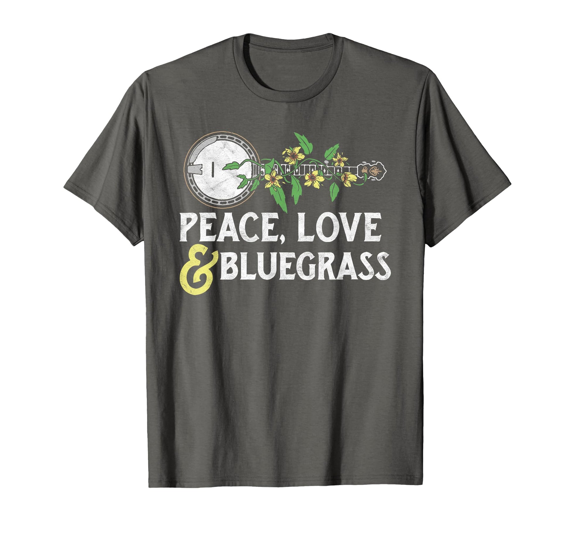 Peace Love Bluegrass Banjo Nature Vines T-Shirt - Graphic Print for Adults - T-Shirt, Sweatshirt, Hoodie