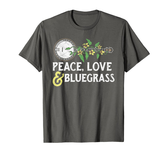 Peace Love Bluegrass Banjo Nature Vines T-Shirt - Graphic Print for Adults - T-Shirt, Sweatshirt, Hoodie