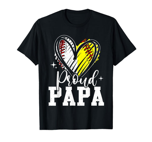 Proud Papa Baseball Softball Heart Papa T-Shirt - Streetwear Style Unisex - T-Shirt, Sweatshirt, Hoodie