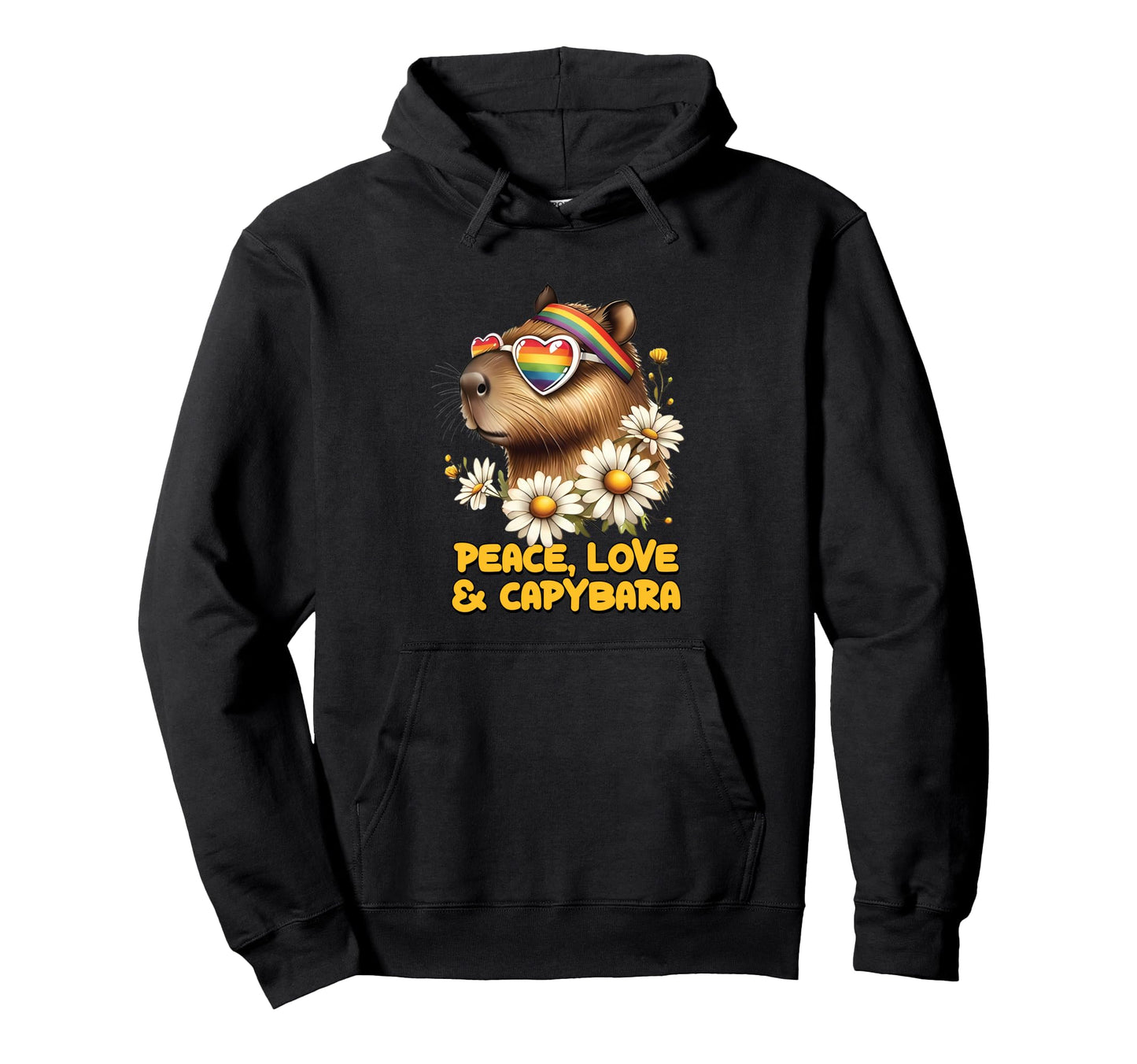 Funny Love Peace Capybara Pride Hoodie - Novelty Apparel for Adults - T-Shirt, Sweatshirt, Hoodie