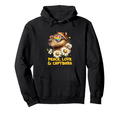 Funny Love Peace Capybara Pride Hoodie - Novelty Apparel for Adults - T-Shirt, Sweatshirt, Hoodie