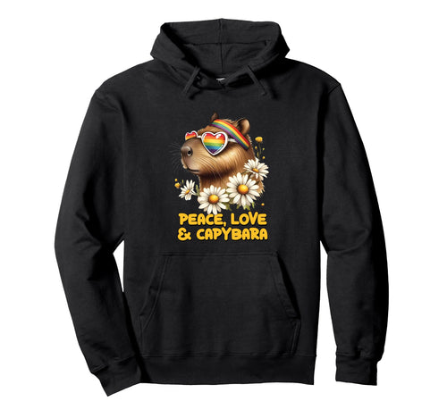 Funny Love Peace Capybara Pride Hoodie - Novelty Apparel for Adults - T-Shirt, Sweatshirt, Hoodie