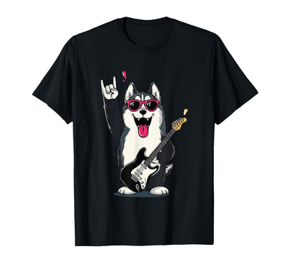 Husky Dog Rock Music Guitar Player T-Shirt - Aesthetic Graphic Unisex - T-Shirt, Sweatshirt, Hoodie