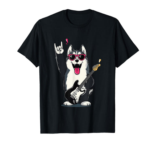 Husky Dog Rock Music Guitar Player T-Shirt - Aesthetic Graphic Unisex - T-Shirt, Sweatshirt, Hoodie