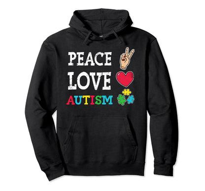 Peace Love Autism Awareness Day Hoodie - Minimalist Print for Adults - T-Shirt, Sweatshirt, Hoodie