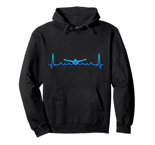 Swimming Heartbeat Gift Swimmer Dad Hoodie - Graphic Print Men Women - T-Shirt, Sweatshirt, Hoodie
