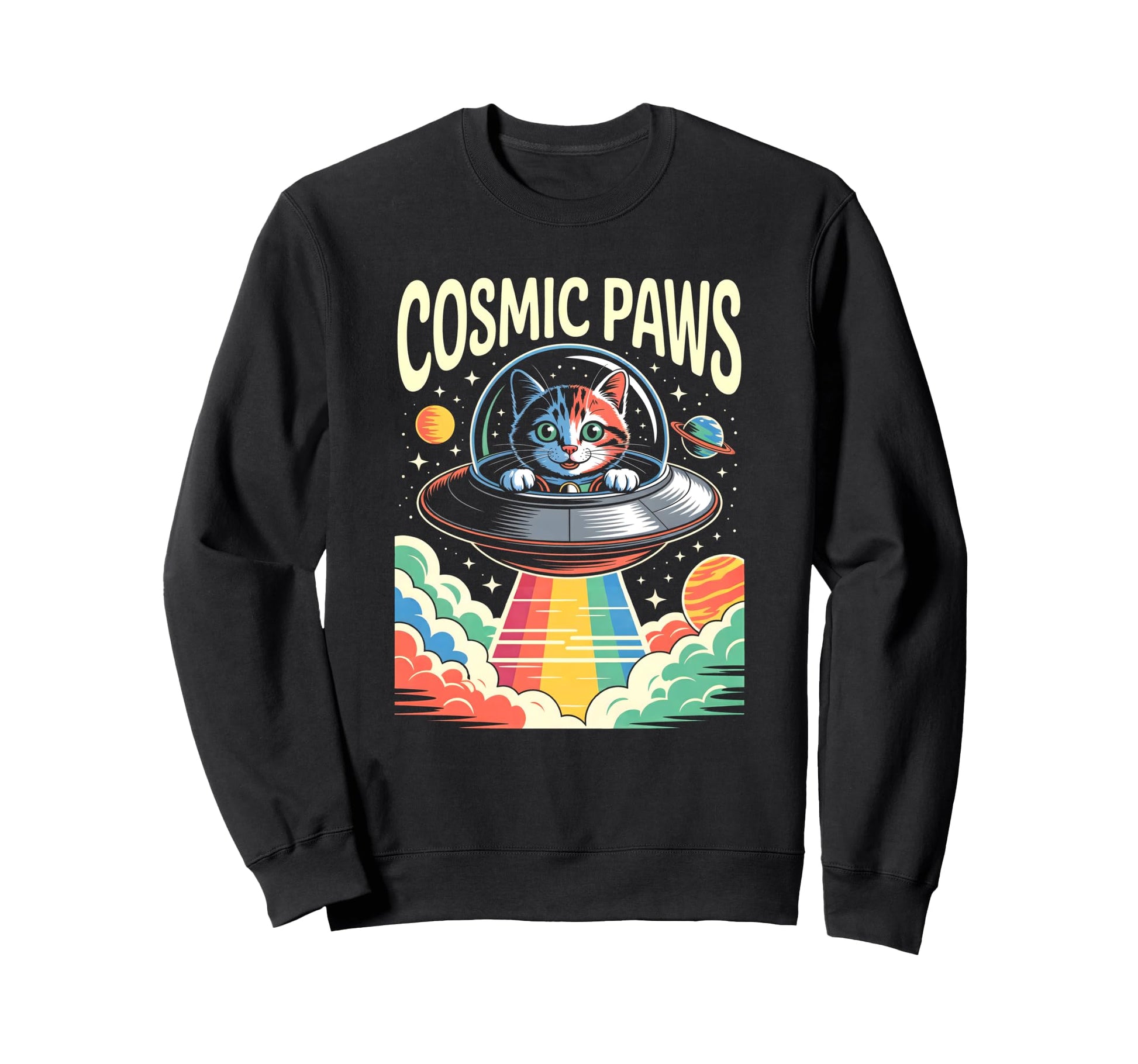 Astronaut Cat Ufo Rainbow Space Art Sweatshirt - Minimalist Print Men Women - T-Shirt, Sweatshirt, Hoodie